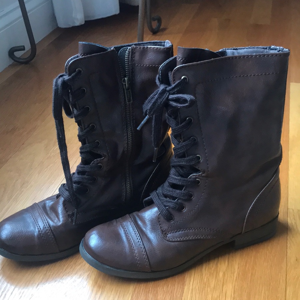 Brown moto combat boots size 8.5
